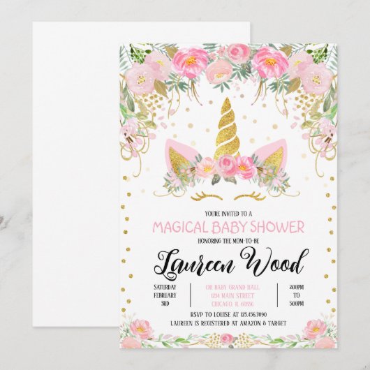 Unicorn Baby Shower Invitation 招待状 (正面/裏面)