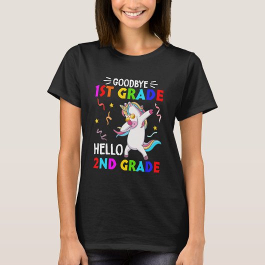 Unicorn Back To School Hello Second Grade Goodbye  Tシャツ (正面)