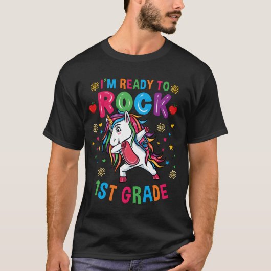 Unicorn Backo School Im Readyo Rock 1st Grade boy Tシャツ (正面)