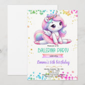 Unicorn ballerina party invitation 招待状 (正面/裏面)