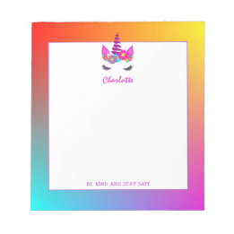 Unicorn Be Kind Stay Safe  Cute Personalized ノートパッド