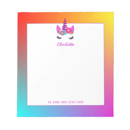 Unicorn Be Kind Stay Safe  Cute Personalized ノートパッド