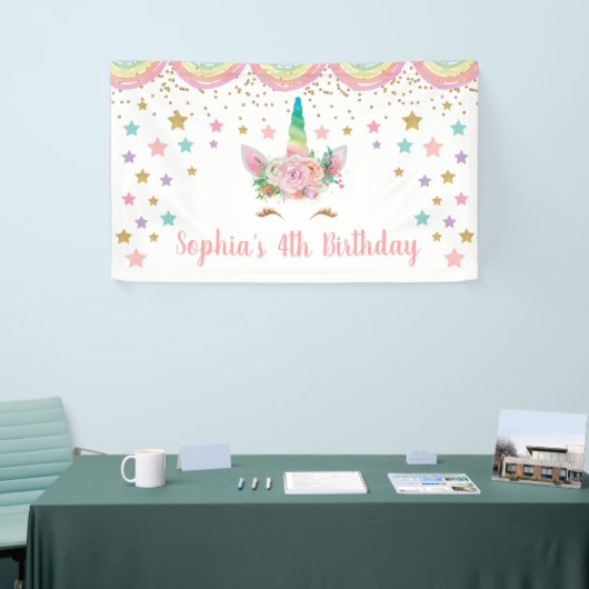 Unicorn Birthday Banner Personalized name 横断幕 (トレードショー)