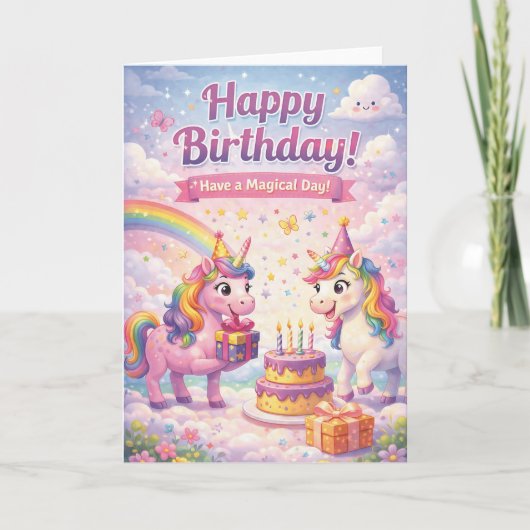 Unicorn Birthday Card for Girls カード (正面)