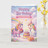Unicorn Birthday Card for Girls カード (黄色い花)