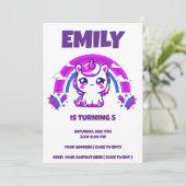Unicorn Birthday Girl Invite | Editable 招待状 (スタンド正面)