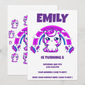 Unicorn Birthday Girl Invite | Editable 招待状 (正面/裏面)
