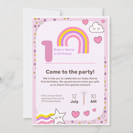 unicorn Birthday Invitation  シーズンカード (正面)