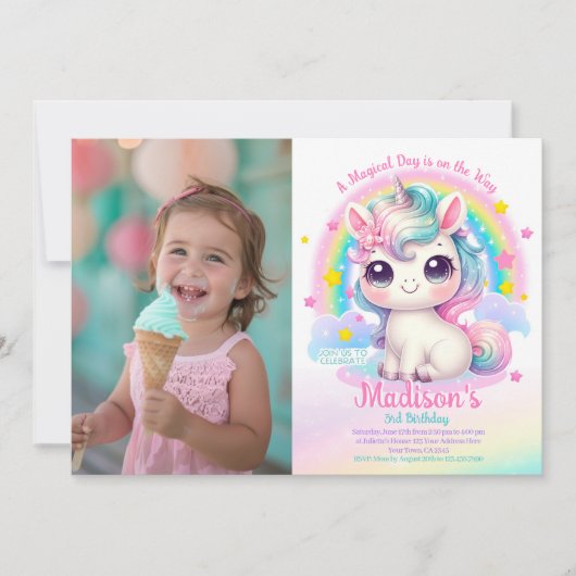 Unicorn Birthday Invitation 招待状 (正面)