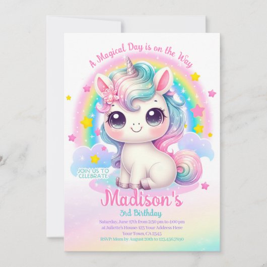 Unicorn Birthday Invitation 招待状 (正面)