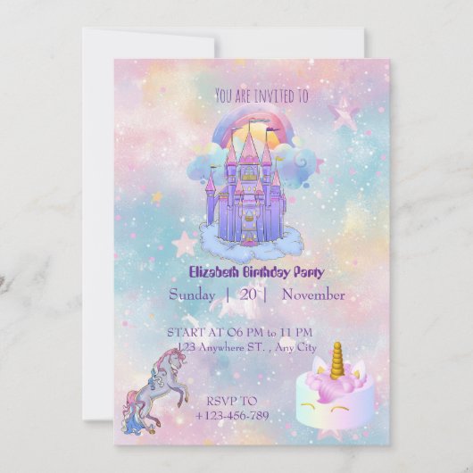 Unicorn birthday Invitation card 招待状 (正面)