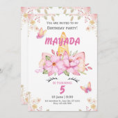 Unicorn Birthday Invitation for Girls  招待状 (正面/裏面)