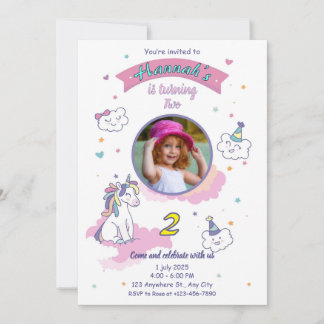 Unicorn birthday invitation girl bday invite 招待状