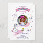 Unicorn birthday invitation girl bday invite 招待状 (正面/裏面)