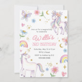 Unicorn Birthday Invitation Girls | 4th, 5th Birth 招待状 (正面)