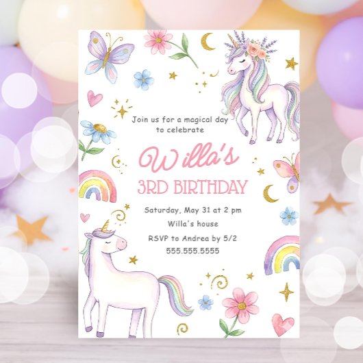 Unicorn Birthday Invitation Girls | 4th, 5th Birth 招待状