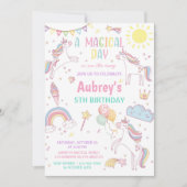 Unicorn Birthday Invitation Magical Pastel Rainbow 招待状 (正面)