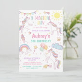 Unicorn Birthday Invitation Magical Pastel Rainbow 招待状 (スタンド正面)