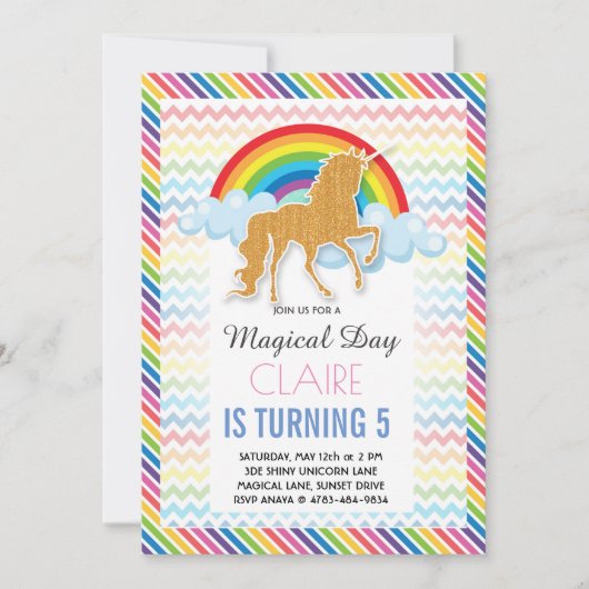 Unicorn Birthday invitation Magical Rainbow 招待状 (正面)