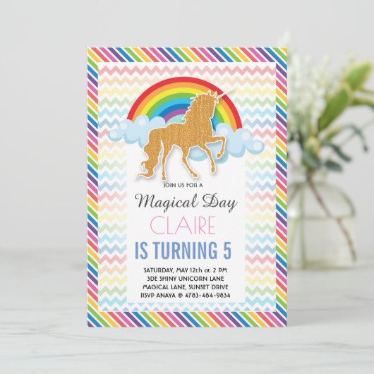 Unicorn Birthday invitation Magical Rainbow 招待状 (スタンド正面)