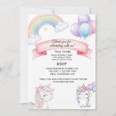Unicorn Birthday Invitation | Pastel Rainbow Party 招待状 (裏面)