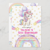 Unicorn Birthday Invitation | Pastel Rainbow Party 招待状 (正面/裏面)