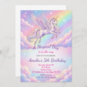 Unicorn Birthday Invitation Rainbow Unicorn Party 招待状 (正面/裏面)