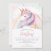 Unicorn Birthday Invitation Template, Rainbow Unic 招待状 (正面)