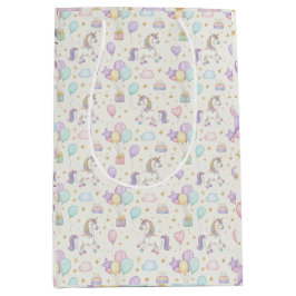 Unicorn Birthday Magic – Pastel Balloons & Cakes  ミディアムペーパーバッグ