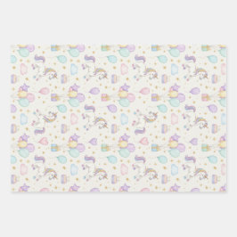 Unicorn Birthday Magic – Pastel Balloons & Cakes  ラッピングペーパーシート