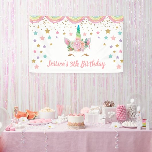 Unicorn Birthday party Banner Personalized name 横断幕 (パーティー)