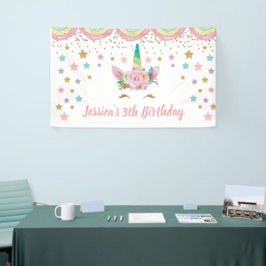 Unicorn Birthday party Banner Personalized name 横断幕 (トレードショー)