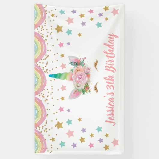 Unicorn Birthday party Banner Personalized name 横断幕 (縦)