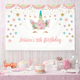 Unicorn Birthday party Banner Personalized name 横断幕