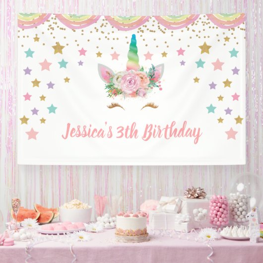 Unicorn Birthday party Banner Personalized name 横断幕 (パーティー)