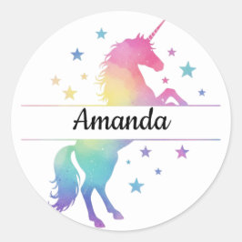 Unicorn Birthday Party Favor Name Sticker ラウンドシール