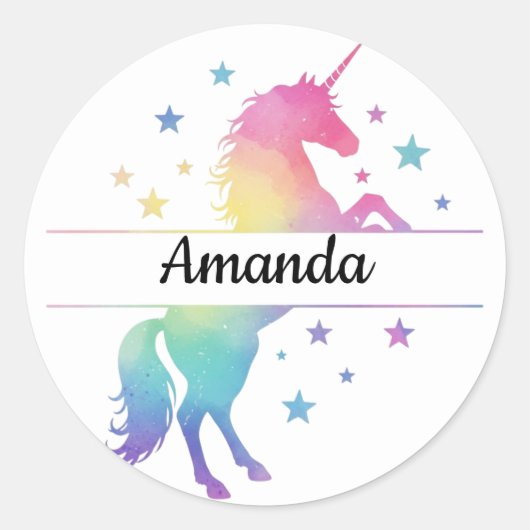 Unicorn Birthday Party Favor Name Sticker ラウンドシール (正面)