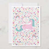 Unicorn Birthday Party Floral Pink Girls  招待状 (裏面)
