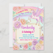 Unicorn Birthday Party Flowers Invitation 招待状 (正面)