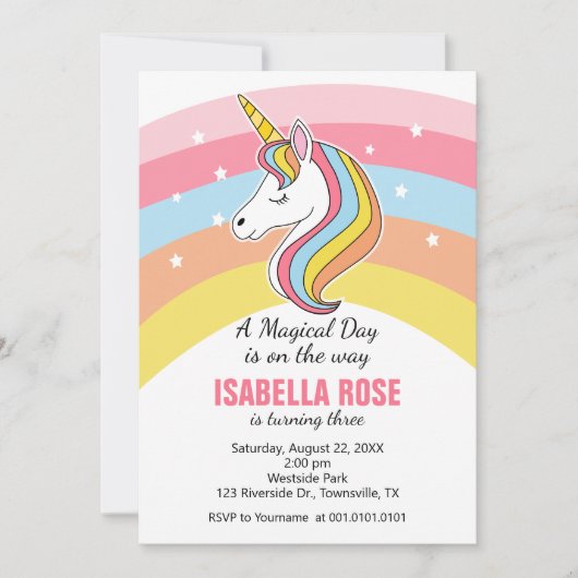 Unicorn Birthday Party Invitation 招待状 (正面)