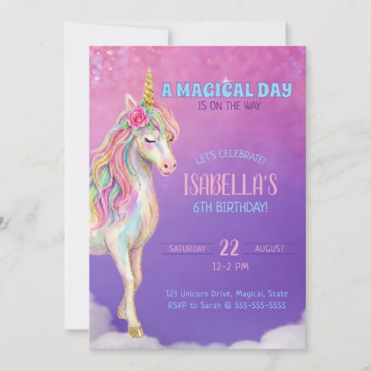 Unicorn Birthday Party Invitation 招待状 (正面)