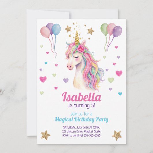 Unicorn Birthday Party Invitation 招待状 (正面)