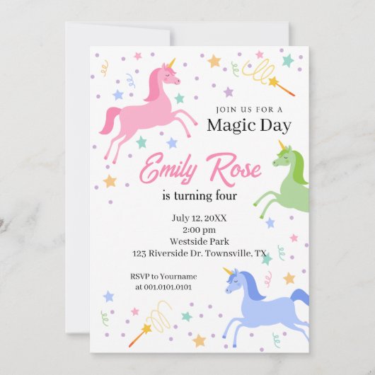 Unicorn Birthday Party Invitation 招待状 (正面)