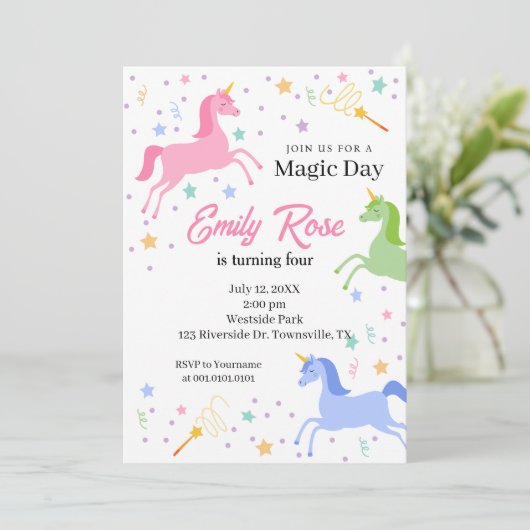 Unicorn Birthday Party Invitation 招待状 (スタンド正面)