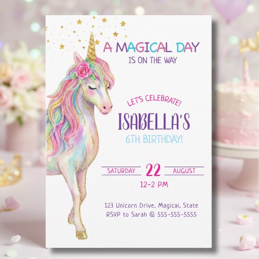 Unicorn Birthday Party Invitation 招待状