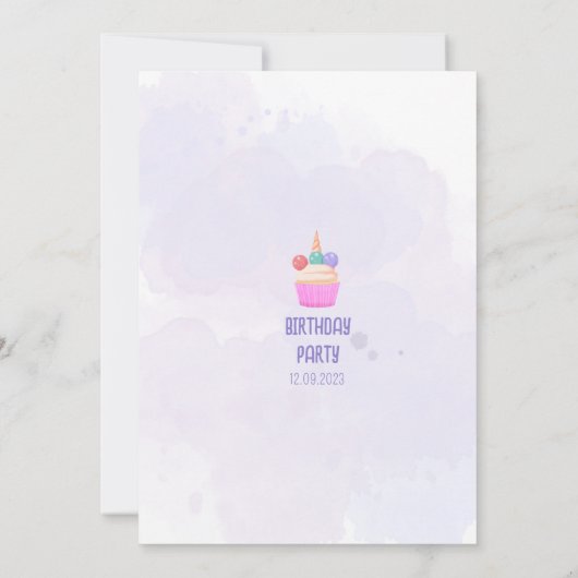 Unicorn Birthday Party, Rainbow & Clouds for Kids 招待状 (裏面)