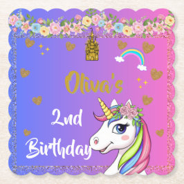 Unicorn Birthday | Rainbow Unicorn Party ペーパーコースター