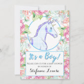 Unicorn Cartoon Pink Tarta男の子! 招待状 (正面)