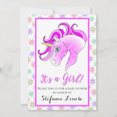 Unicorn Cartoon Purple Dapple女の子! 招待状 (正面)