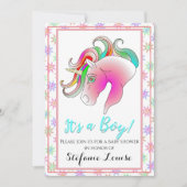 Unicorn Cartoon Rainbow男の子!(金ゴールドホーン) 招待状 (正面)